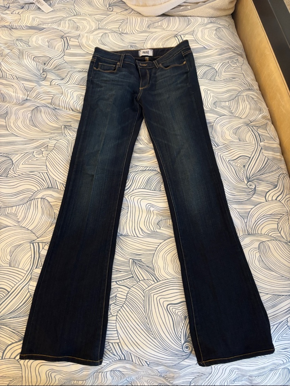 PAIGE Manhattan Dark Indigo Flare Jeans. Low rise. NWOT.